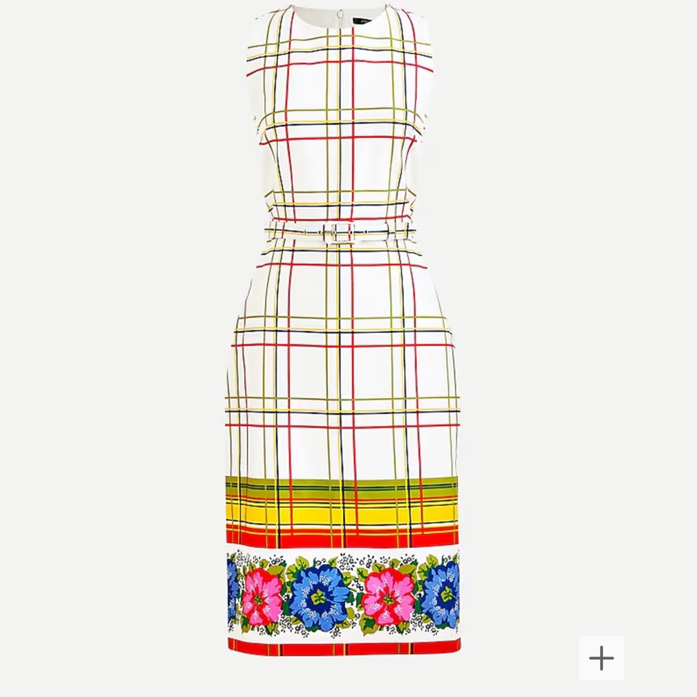 J.Crew Belted Bi-Stretch Cotton Dress Floral Border
